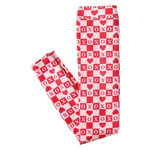 Ladies Fleece Lined Leggings - Red Print, S