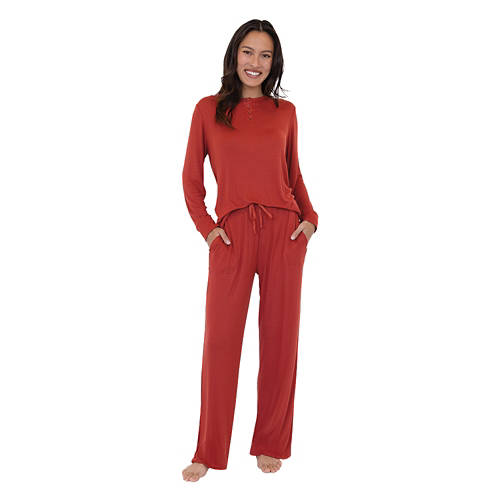 Ladies Pointelle 2 Piece Pajama Set - Red , L