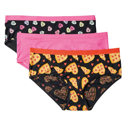 3 Pack Ladies Valentine's Day Hipster Underwear, L