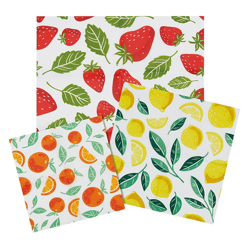 3 Piece Natural Beeswax & Organic Cotton Wraps - Fruits