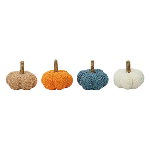 4 Pack Small Boucle Pumpkins, Brown, Cream, Blue, Orange