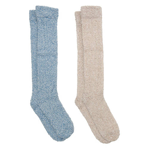 2 Pack Ladies Knee High Ultra Soft Socks, Beige/Blue