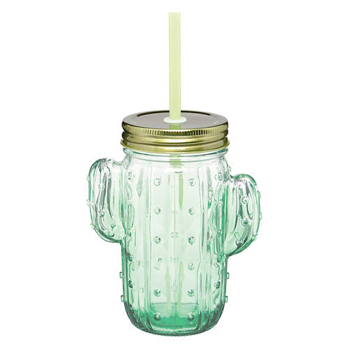 4 Pack Glass Drinking Jars - Cactus
