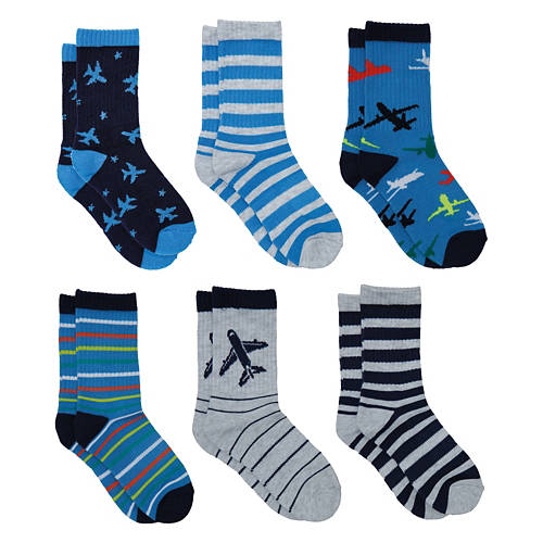 Childrens 6 Pack Crew Socks - Planes, M