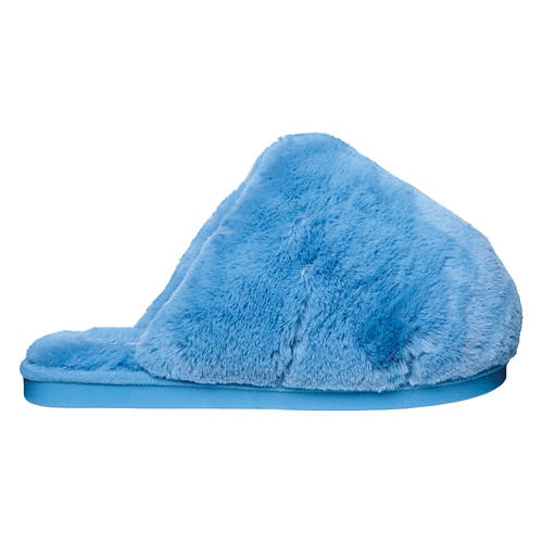 Ladies Oversized Faux Fur Slippers - Blue, 9