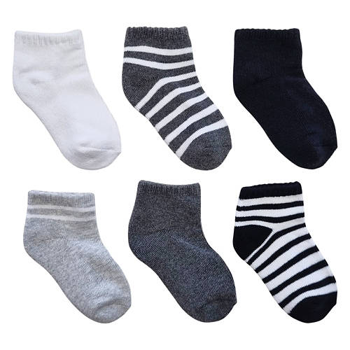 Toddlers 6 Pack Low Cut Socks - White Black Grey, 2/3