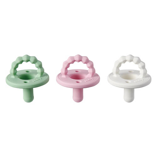 3 Pack Silicone Pacifier - Pink, White & Green