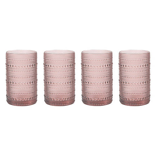 4 Pack Glass Drinkware Set, Pink