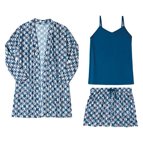 Ladies 3 Piece Pajama Set - Blue, L