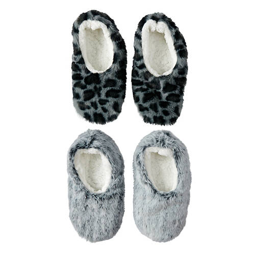 2 Pack Ladies Faux Fur Slipper Socks - Black, 4-10