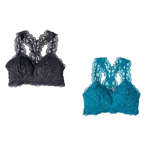 Ladies 2 Pack Lace Bralette - Green/Blue, M