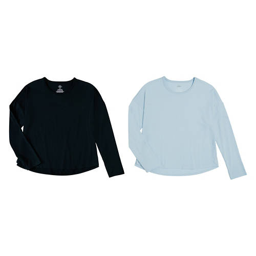 2 Pack Ladies Relaxed Long Sleeve T-Shirts - Blue/Black, M