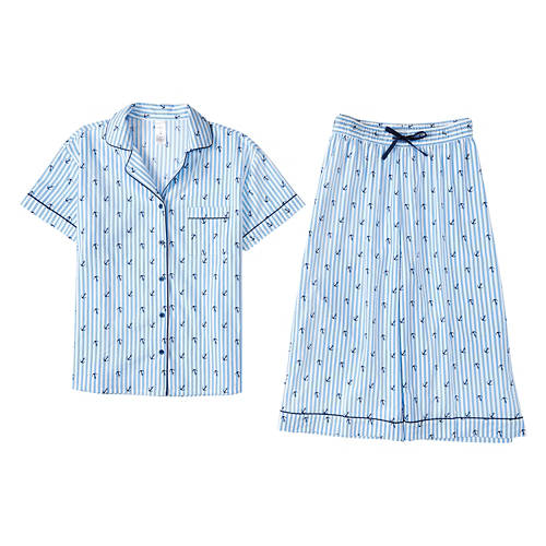 Ladies Seersucker Pajama Set - Blue, XL