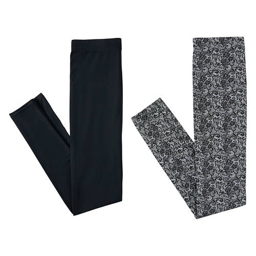 2 Pack Ladies Soft Leggings - Black/Gray, M