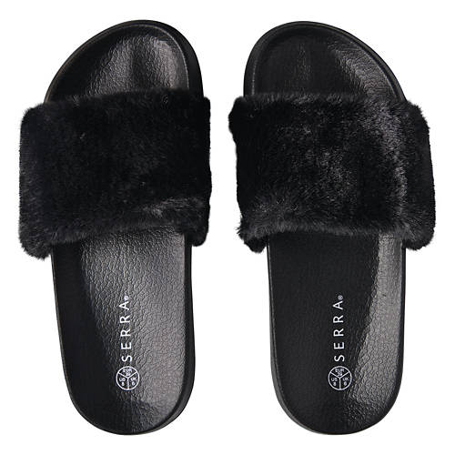 Ladies Faux Fur Slides - Black, 7