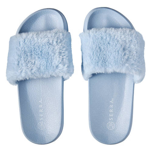 Ladies Faux Fur Slides - Blue, 9