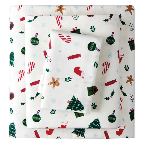 Twin Size Flannel Sheet Set - Holiday Print