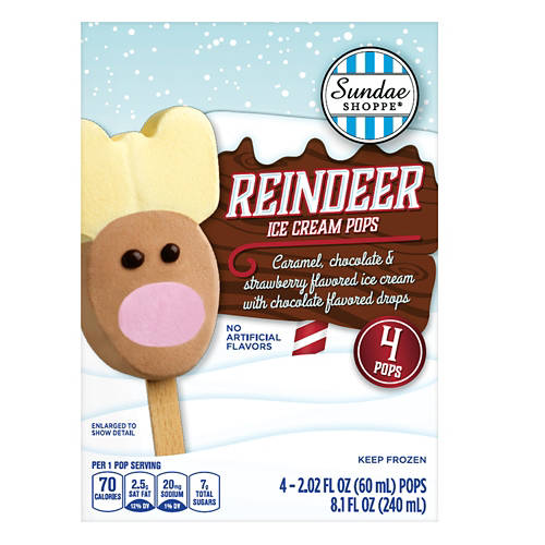 Reindeer Shaped Ice Cream Pops, 4 count