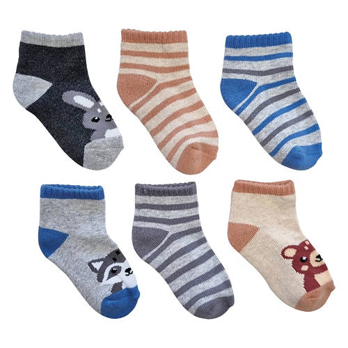 Toddlers 6 Pack Low Cut Socks - Animal , 2/3