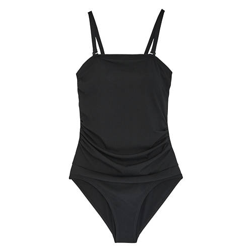 Women's Black V Neck One Piece Swimsuit, Size L