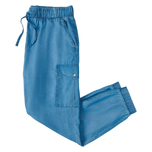 Ladies Chambray Cargo Jogger - Blue, M