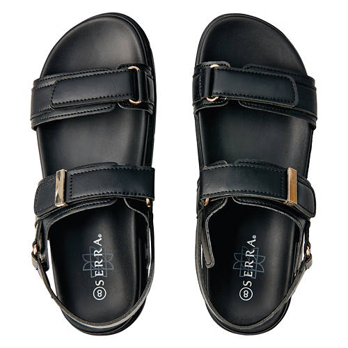 Ladies Ankle Strap Footbed Sandals- Black, 10