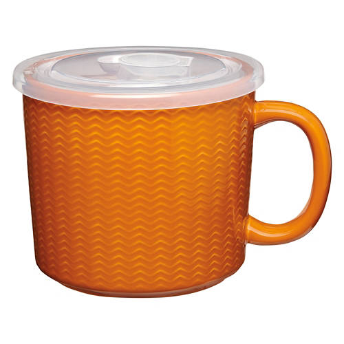 Ceramic Soup Mug with Vented Plastic Lid, Orange