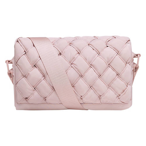 Quilted Woven Crossbody Bag, Pink Product Image Front shot 01