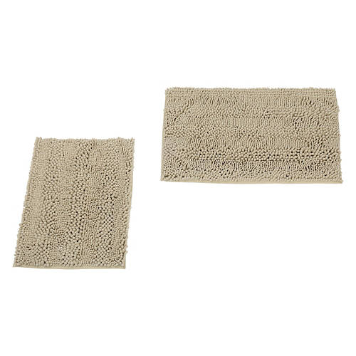 2 Piece Faux Fur Bath Rug - Tan Solid Chenille