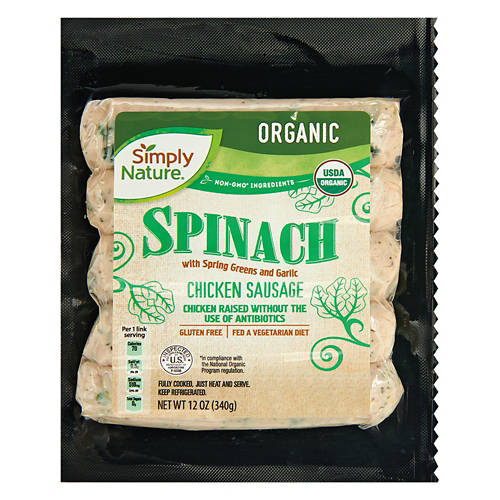 Organic  Spinach Chicken Sausages, 5 count Product Image Front shot 01