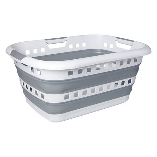 Collapsible Laundry Basket, White/Grey Product Image Front shot 01