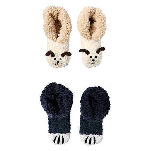 Ladies 2 Pack Slipper Socks - Cat Paw/Pug