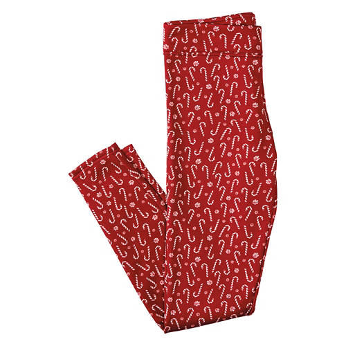 Ladies Holiday Fleece Lined Leggings - Red Print, L