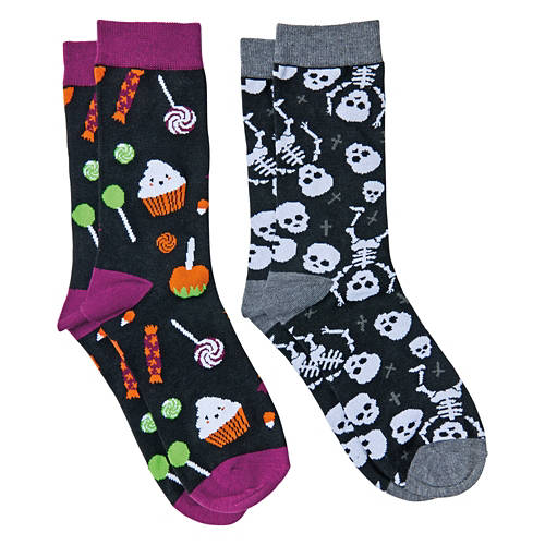 2 Pack Ladies Halloween Socks - Candy/Skeleton