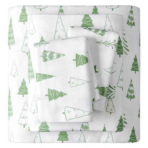 Queen Size Flannel Sheet Set - Green Trees