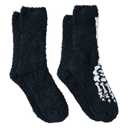 2 Pack Ladies Halloween Socks - Fuzzy/Skeleton