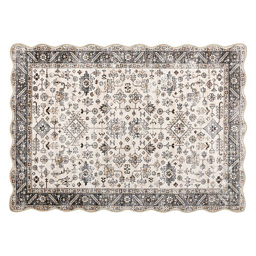 3' x 4' Washable Scalloped Accent Rug - Beige Traditional