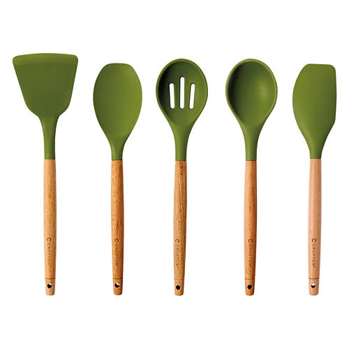 Wood & Silicone Utensil Set - Light Green