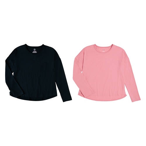 2 Pack Ladies Relaxed Long Sleeve T-Shirts - Pink/Black, M