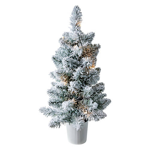 2 Foot Pre-Lit Tabletop Flocked Tree with White Base