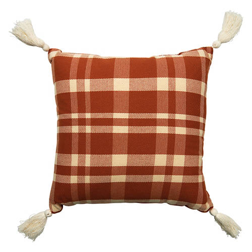 18” x 18” Orange Plaid Harvest Decor Pillow