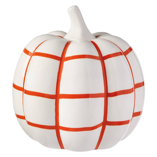 Ceramic Pumpkin, Orange Plaid - 6.5" x 6.5" x 7"