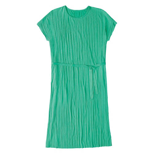 Ladies Pleated Shift Dress - Green, L