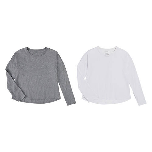 2 Pack Ladies Relaxed Long Sleeve T-Shirts - Grey/White, S