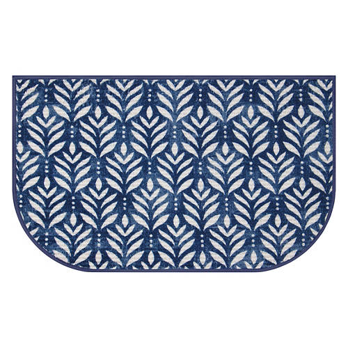 19.5" x 34" Bevington Kitchen Rug - Leaf Stamp Navy Product Image Front shot 01