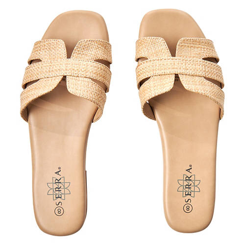 Ladies Woven Slide Sandals - Tan, 8