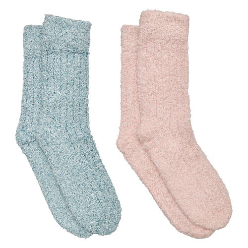 2 Pack Ladies Ultra Soft Crew Socks, Blue/Pink