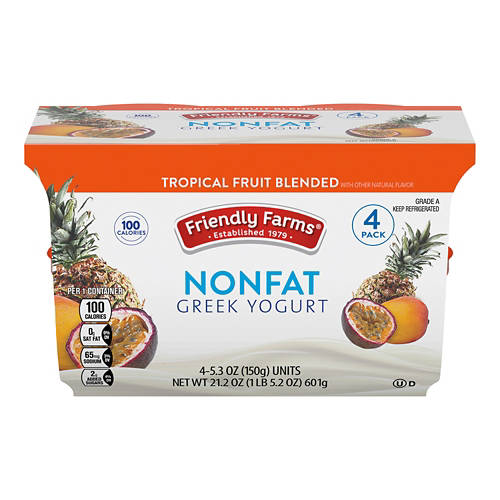 Tropical Fruit Blended Non-Fat Greek Yogurt, 4 count Product Image Front shot 01