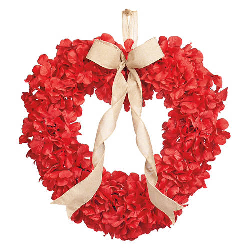 Faux Floral Wreath - Red Hydrangea Heart Shaped