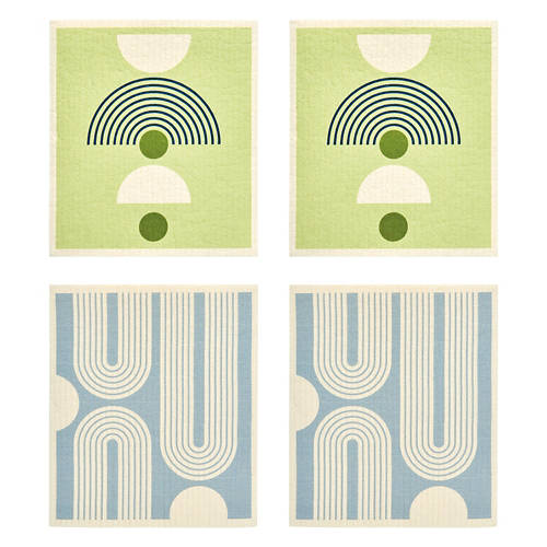 4 Piece Swedish Dish Cloths - Geometric Print